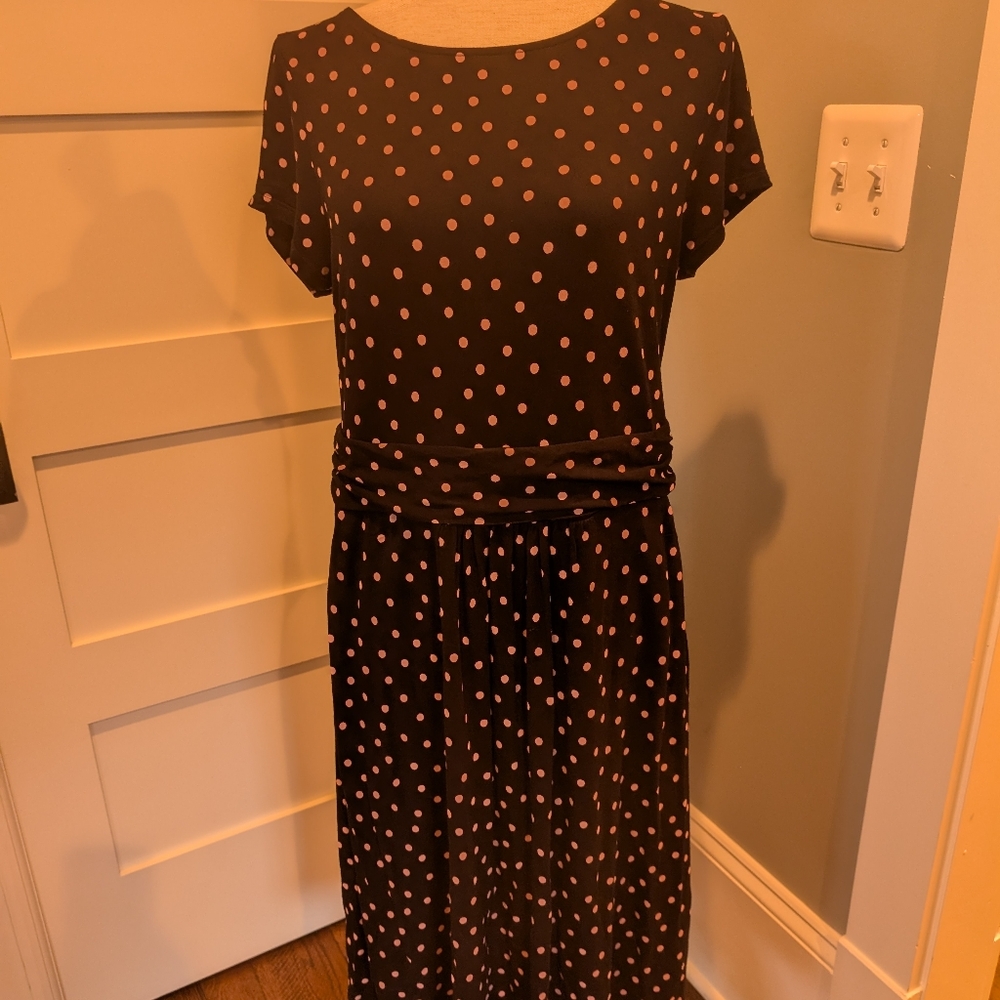 Boden Black and Tan polka dot jersey dress size 12